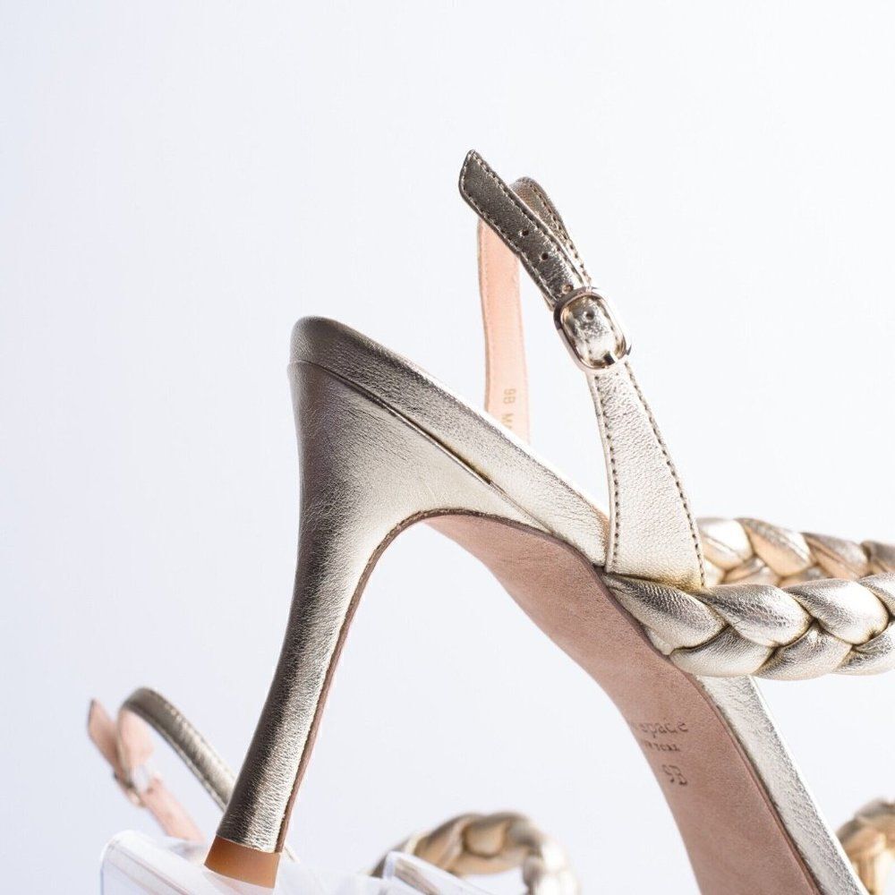 Kate Spade Womens Gold Saffron Braided Leather Slingbacks Heels Sandals US 9 - Picture 9 of 10